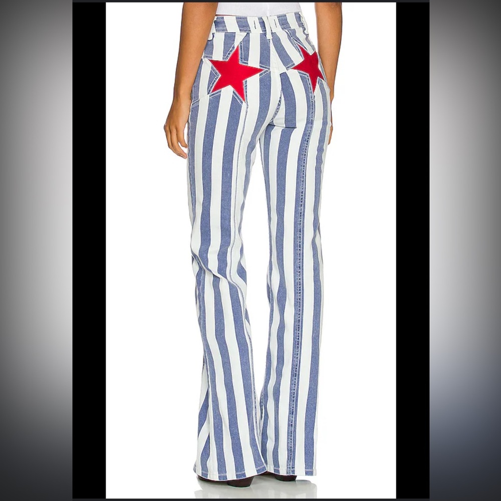 Free People Blue and White Striped Flare Jeans